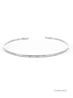 Solid Sterling Silver Thin Hammered Cuff Bracelet, Handmade Stacking Bangle